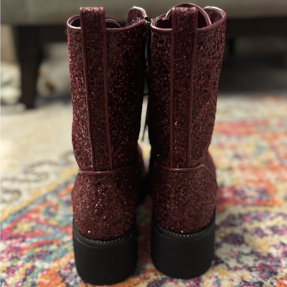 Michael Kors Bryce Leather Platform Combat Boot - maroon glitter - 8&1/2 - Picture 7 of 9